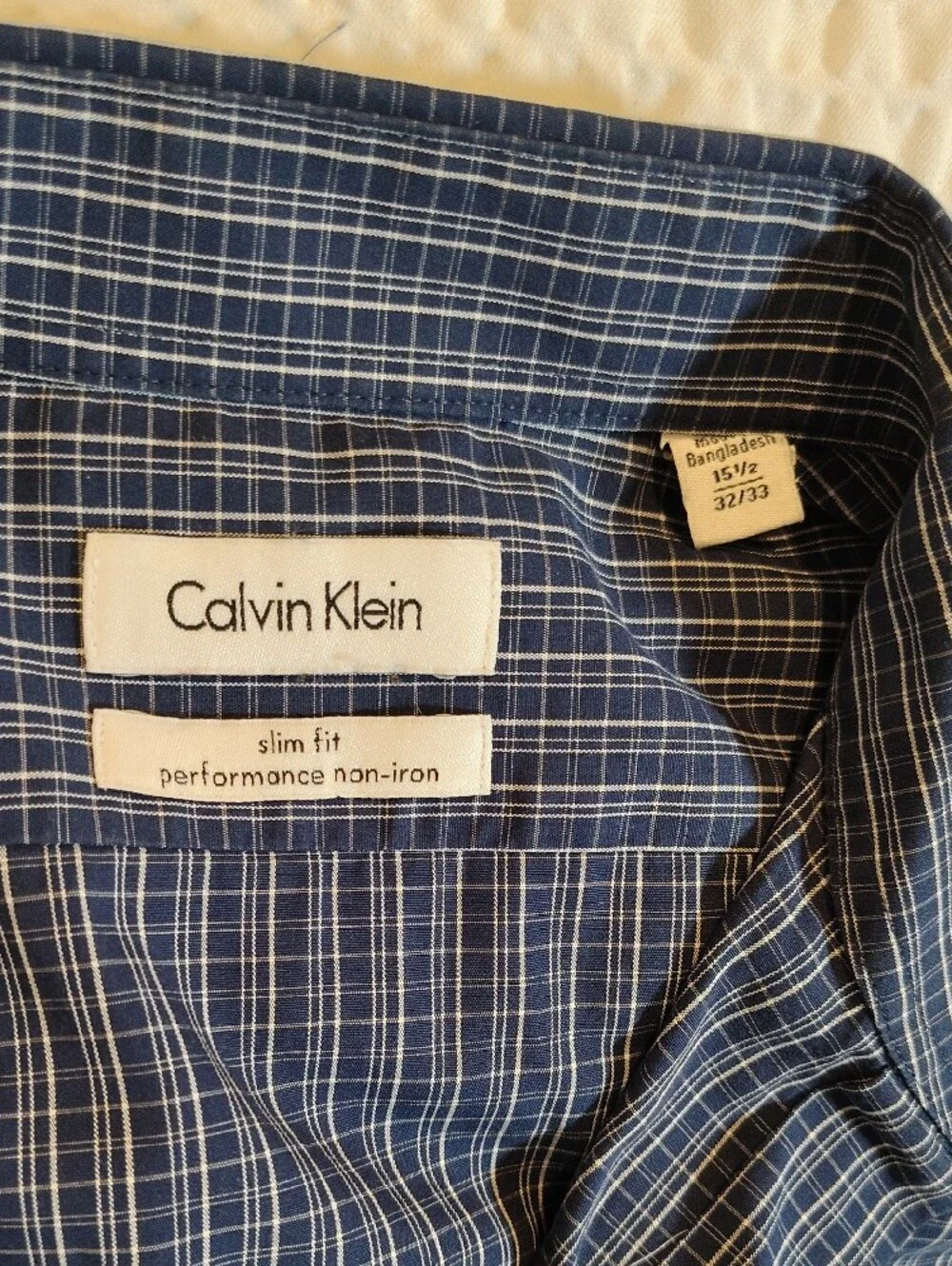 Calvin Klein Men's Navy & Light Blue Check Dress Shirt